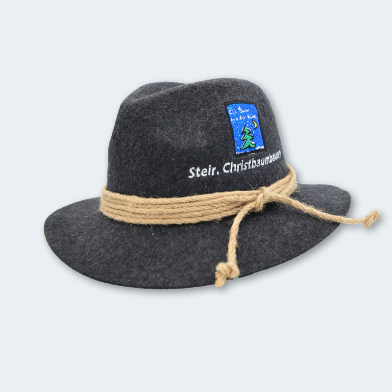 Filzhut schwarzgrau mit Kordel mit Logostick "Christbaumbauern"